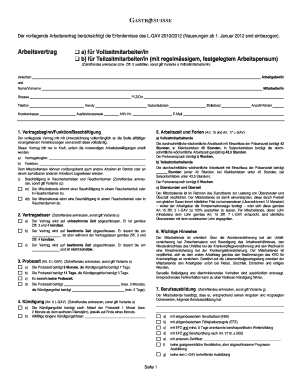 Arbeitsvertrag Fr Vollzeit Und Teilzeitbeschftigte Gastrksuisse Gastrosuisse  Form