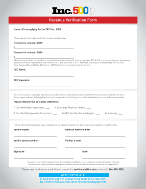 Get and Sign Revenue Verification Form 2015-2022