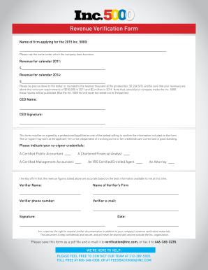  Revenue Verification Form 2015-2024