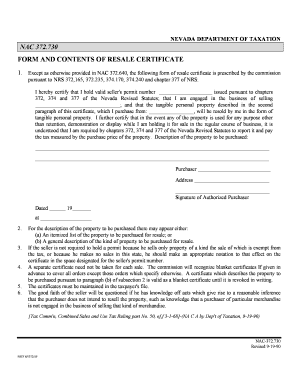 NEVADA DEPARTMENT of TAXATION NAC 372 730 FORM and