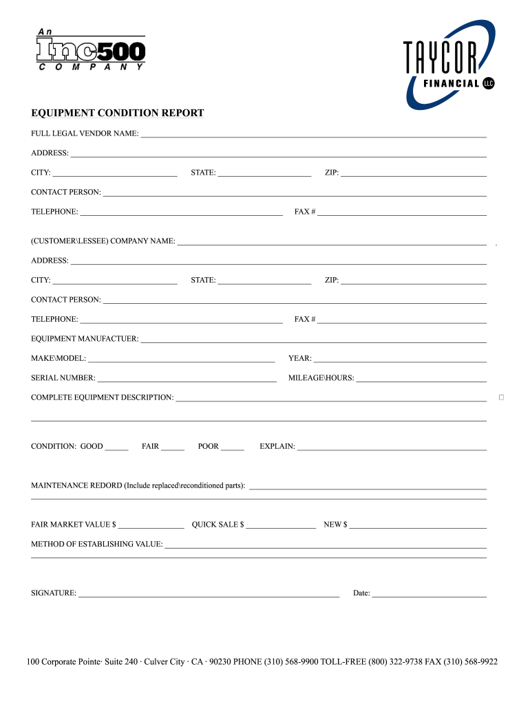 Get and Sign Equipment Condition Report  Form