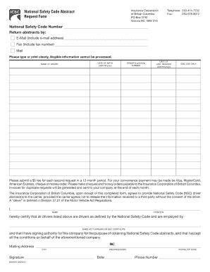 National Safety Code Abstract  Form