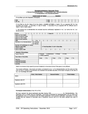 Annexure 4 1 Dematerialisation Request Form Union Bank of India