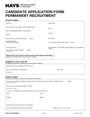 Hays Candidate Application Form