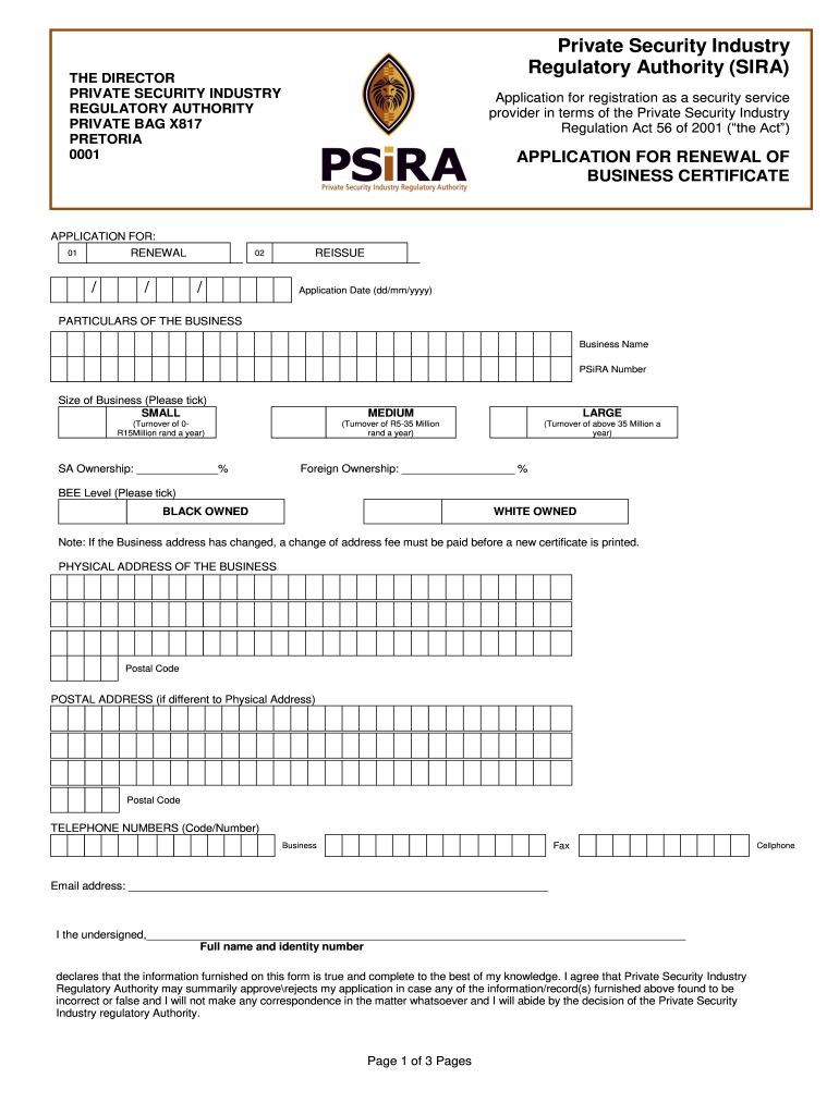 Get and Sign Psira Renewal  Form