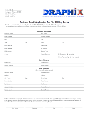 Business Credit Application for Net 30 Day Terms Draphix  Form