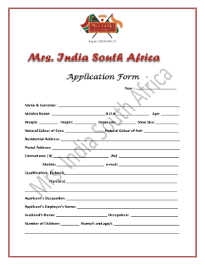 Miss India Application  Form