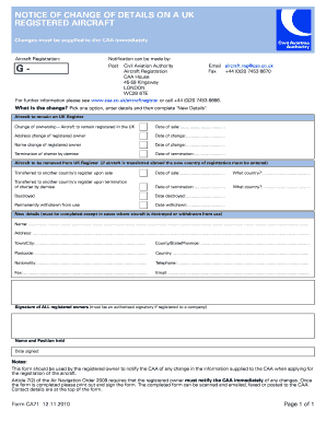 Ca71 Notice of Change of Details on a Uk Registered Aircraft Caa Co  Form