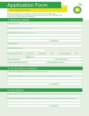 Bp Gas Card Application  Form