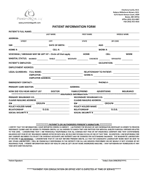 PATIENT INFORMATION FORM Premier OBGYN, LLC