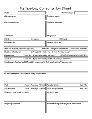 Reflexology Consultation Sheet  Form
