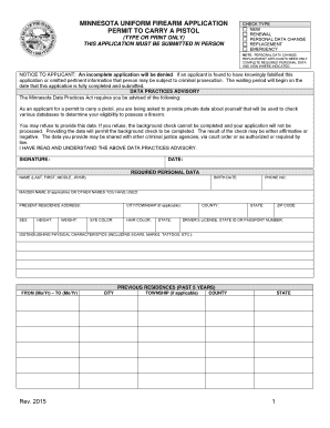 Minnesota Firearm Application Permit  Form