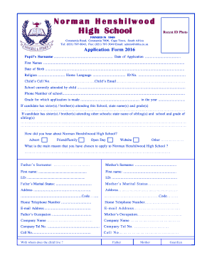 Norman Henshilwood High School Application Form