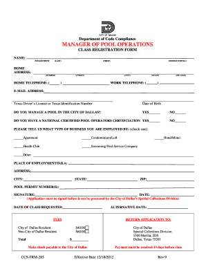  Manager Pool Operations Form 2012