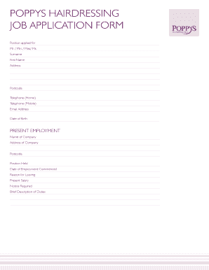 POPPYS HAIRDRESSING JOB APPLICATION FORM Poppyshairdressing Co