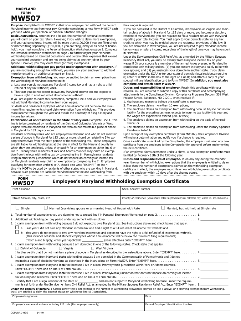  Mw 507 Form 2015