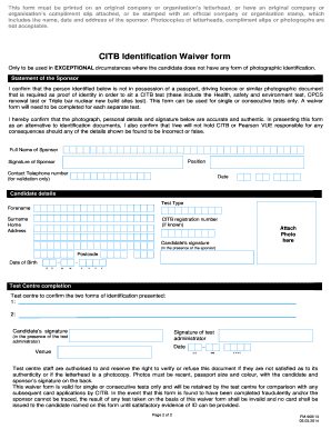 Identification Waiver Form CITB