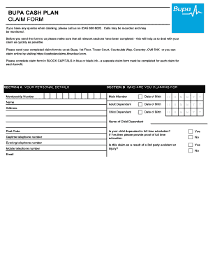  Bupa Cash Plan Claim 2014