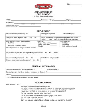 Spangles Application  Form