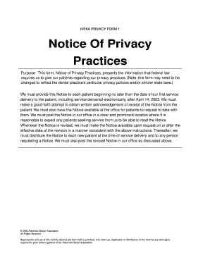 HIPAA PRIVACY FORM 1 Notice of Privacy Practices Wbdental