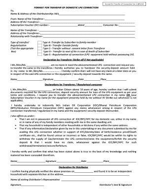 Format for Transfer of Domestic Lpg Connection