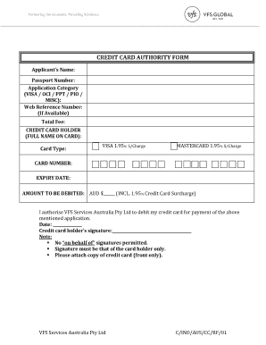 Credit Card Authorisation Form Vfs