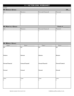 411 Action Goal Worksheet  Form