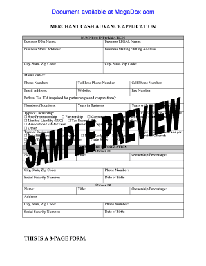 Merchant Cash Advance Application PDF  Form