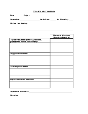 TOOLBOX MEETING FORM Date Project