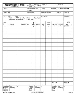 Request for Issue or Turn in DA FORM 3161, AUG Vdf Virginia