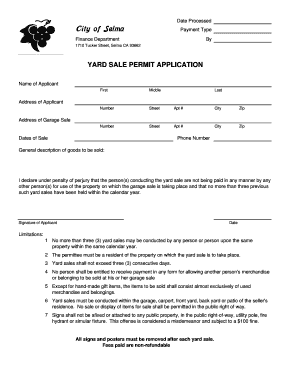 Selma Ca Yard Sale Permit Form