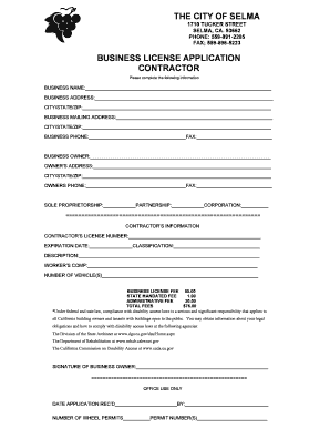 City of Selma Business License  Form