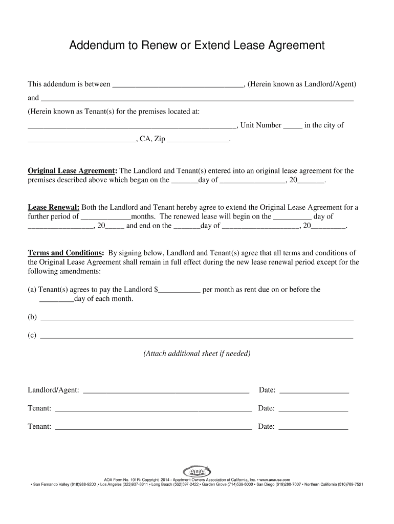 Addendum to Renew or Extend Lease Agreement  Form