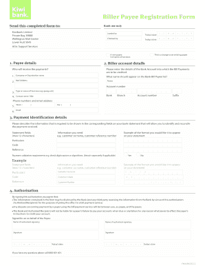 Bill Payee Registration Form Kiwibank