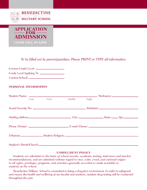 Military School Application Form