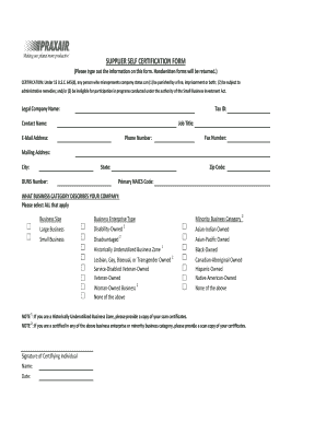 SMALL BUSINESS SELF CERTIFICATION FORM as a