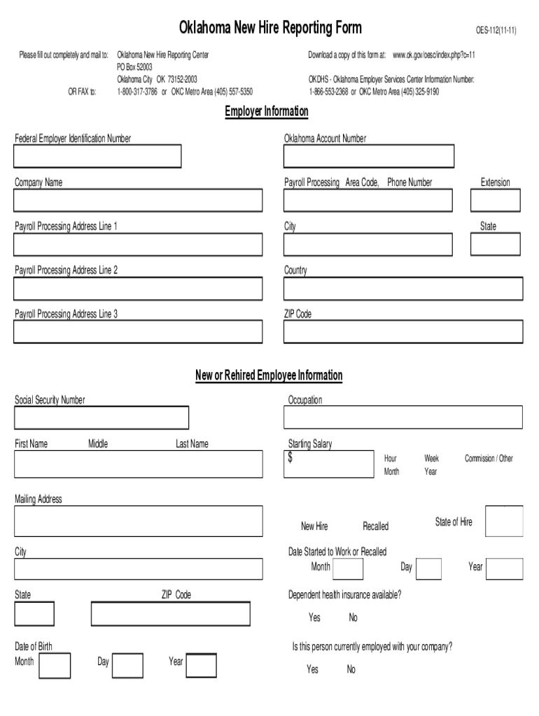  Oklahoma New Hire Reporting Form Please Fill Out C 2011-2024