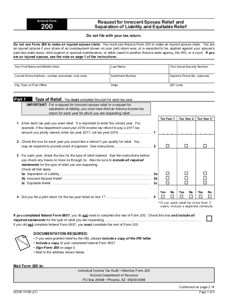  AZ ADOR Form 200 10180 Fill Out Tax Template 2021