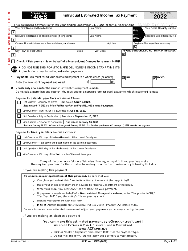  Get the Arizona Form 140ES Individual Estimated Tax 2022-2024