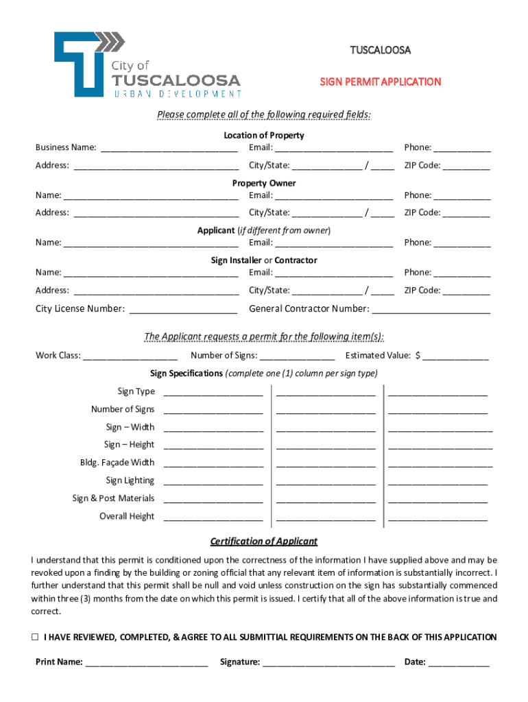 TUSCALOOSA COMMERCIAL BANNER PERMIT APPLICATION  Form