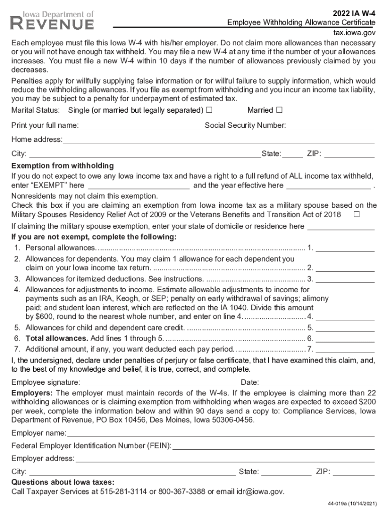 Get and Sign IA W 4 44109 Tax Iowa Gov 2022  Form