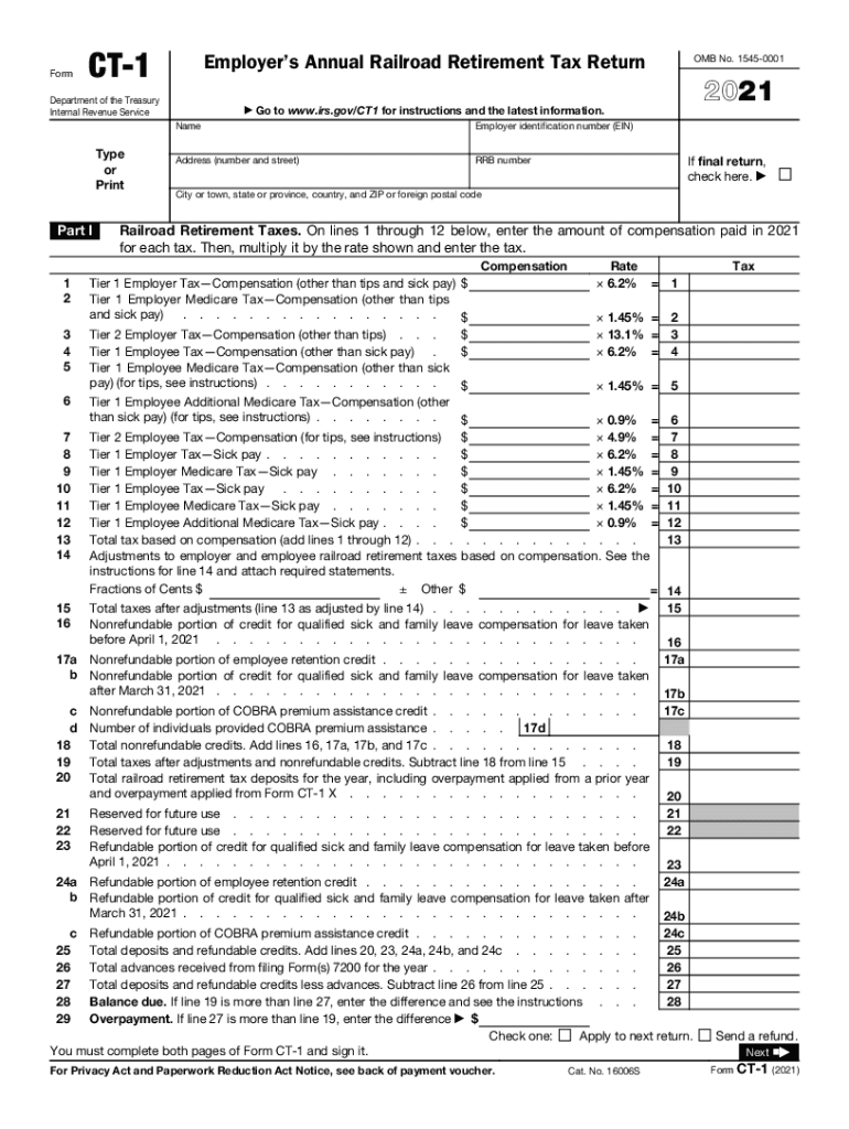  Department of the Treasury Instructions for Form CT 1 2021
