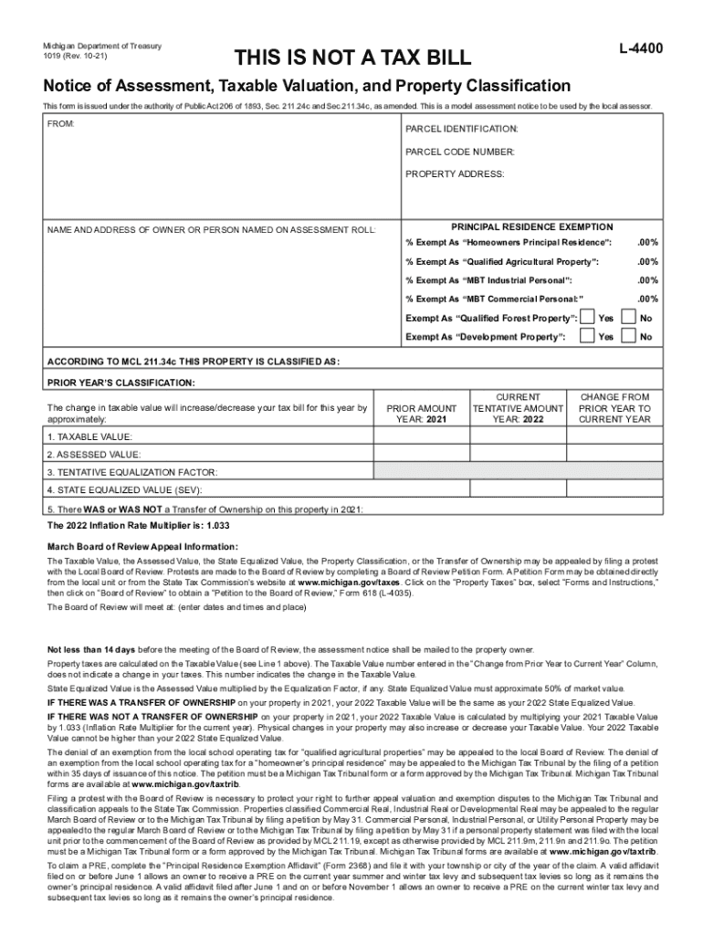 THIS is NOT a TAX BILL L 4400 Origin Sl Michigan Gov  Form