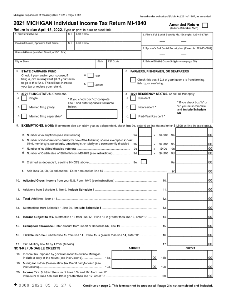  Get the MI 1040 PDF Reset Form Michigan Department 2021