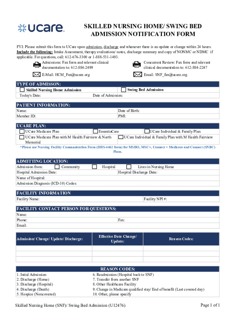 NursingHomeSwingBedAdmissionNotification UCareMed  Form