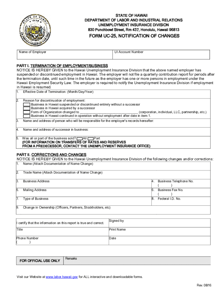  D2l2jhoszs7d12 Cloudfront NetstateHawaiiINSTRUCTION SHEET for FORM UC 25, NOTIFICATION of CHANGES 2016-2024