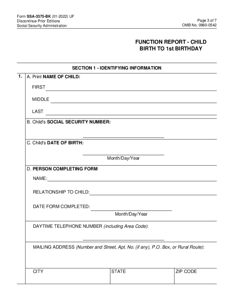 Form Page 1 of 11 OMB No 0960 0542 Function Report