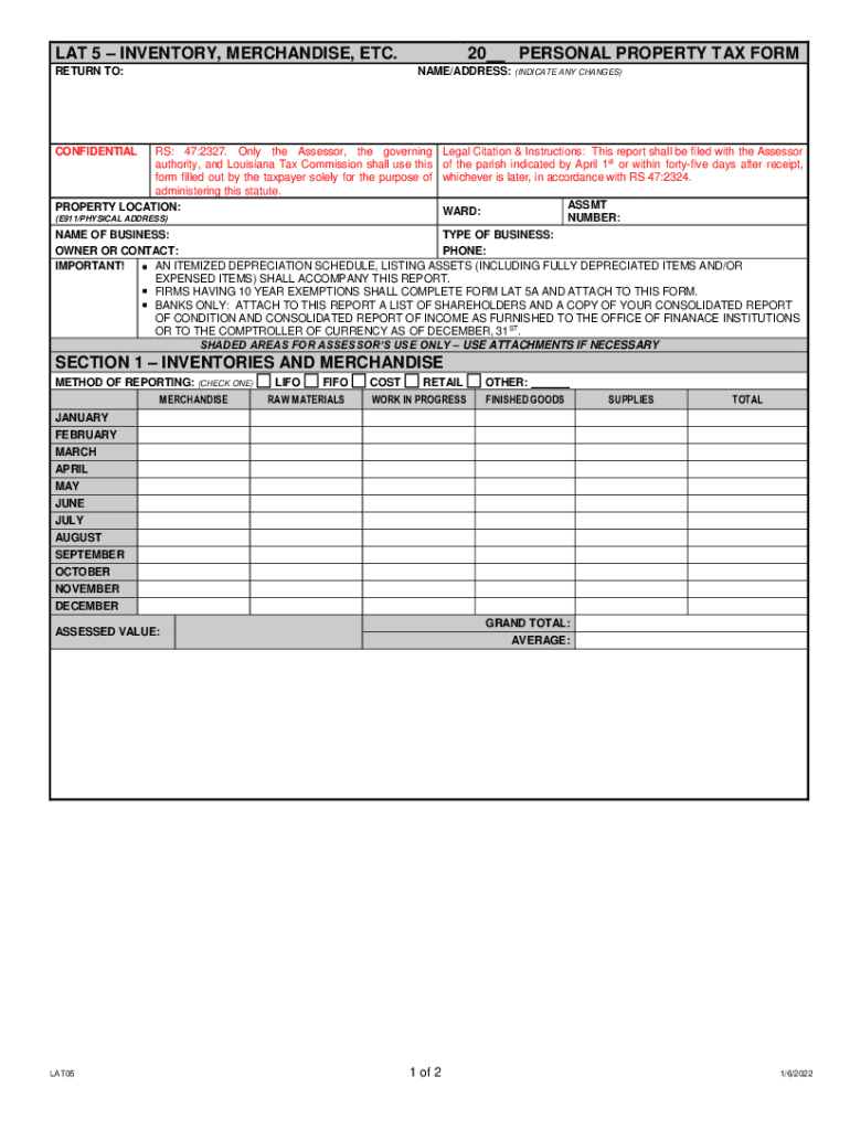  Lat 5inventory, Merchandise, Etc 20 Personal Property Tax Form 2022