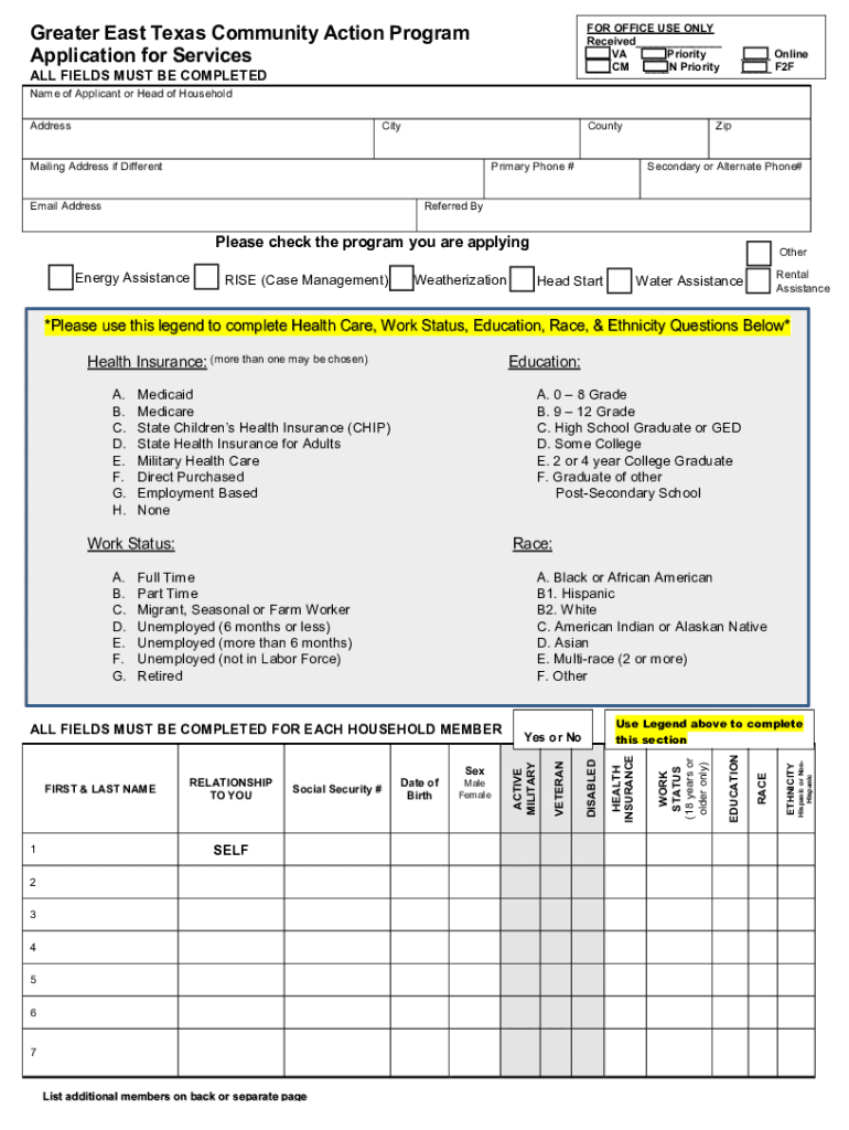 PDF Greater East Texas Community Action Program Application for  Form