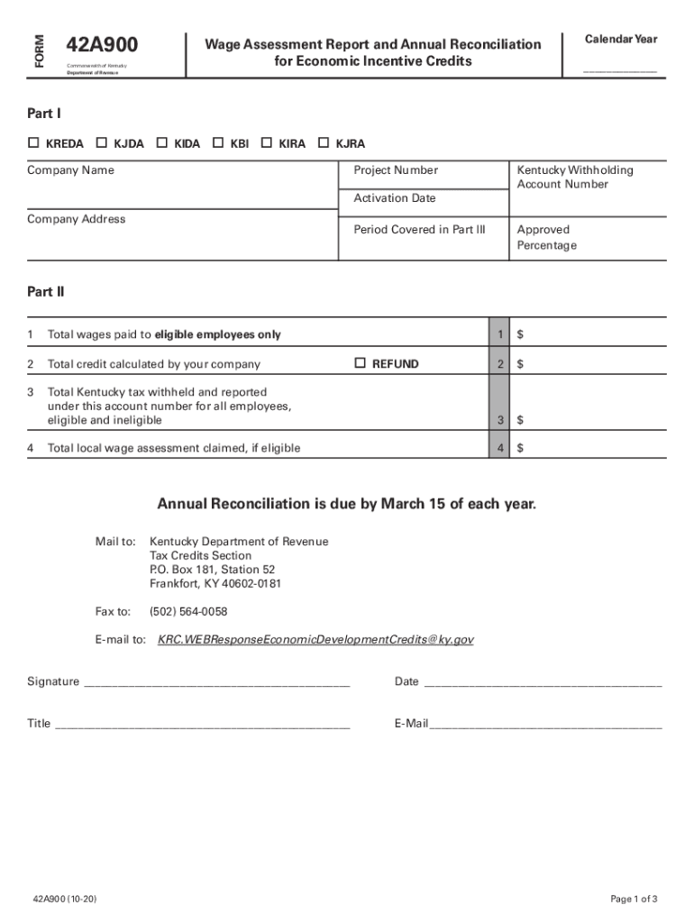 Form 42A900 WAGE ASSESSMENT ANNUAL REPORT for Kentucky